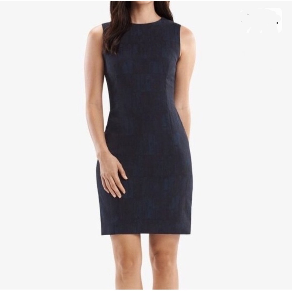 MM LaFleur Shirley Sheath Dress Blue Black Brush Jacquard Sleeveless Size 10